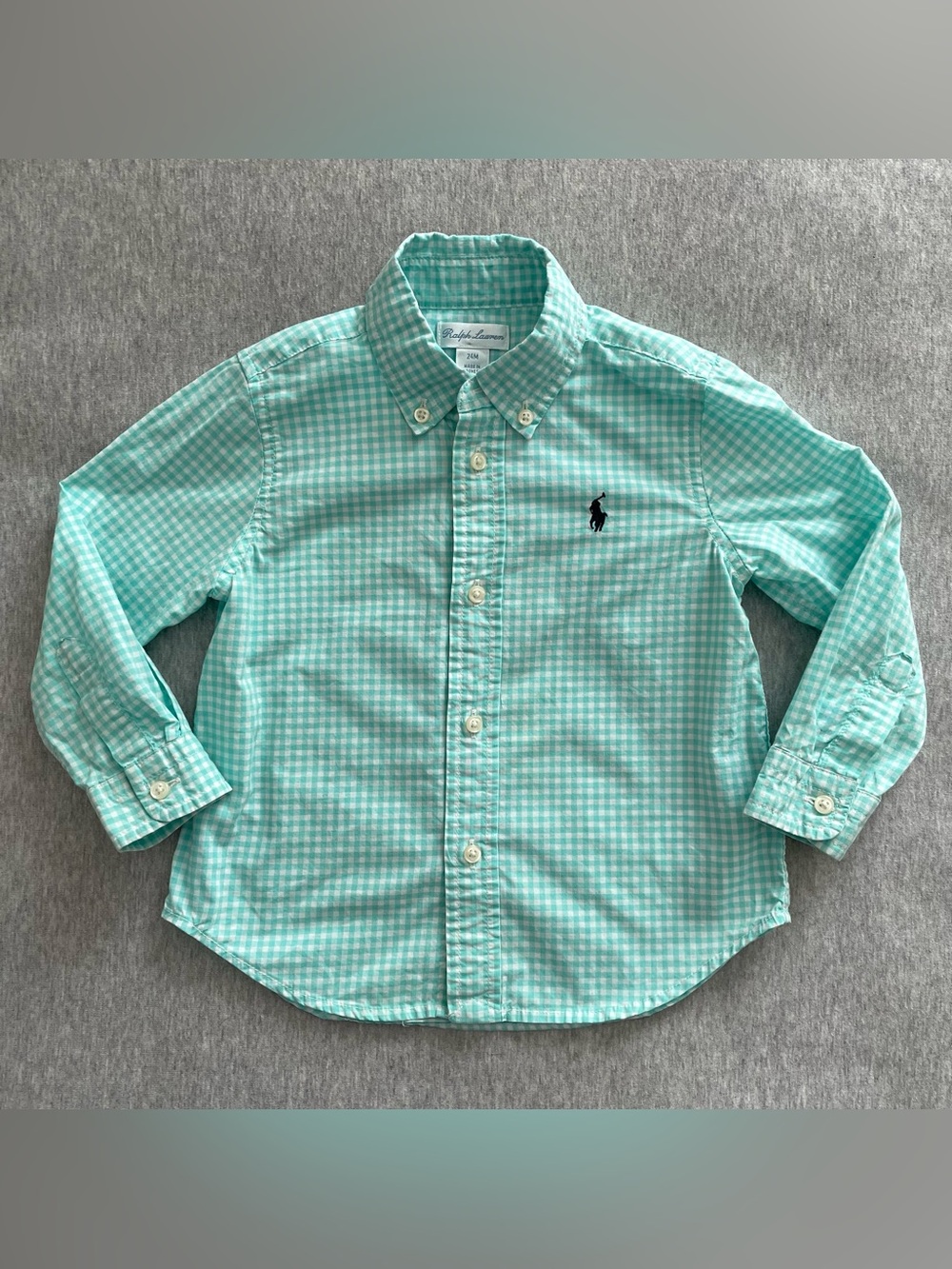Polo by Ralph Lauren Boys' Teal/White Gingham Long Sleeve Button-Down Shirt